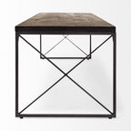 66" Brown And Black Metal and Solid Wood Bench