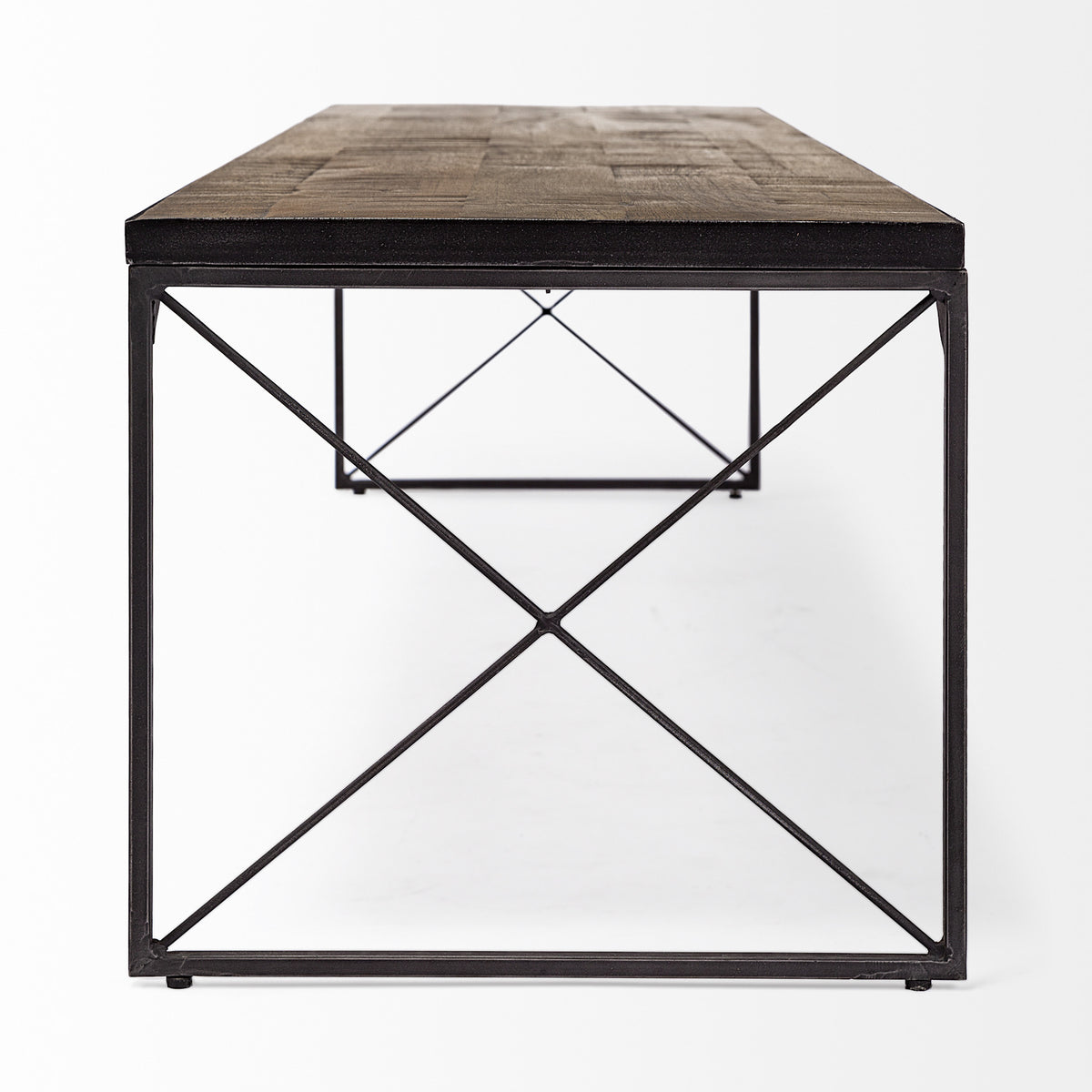 66" Brown And Black Metal and Solid Wood Bench