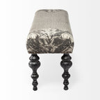 55" Gray and Black Upholstered Cotton Blend Floral Distressed Bench