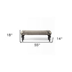 55" Gray and Black Upholstered Cotton Blend Floral Distressed Bench