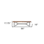66" Brown and Black Distressed Live Edge Solid Wood Dining Bench
