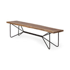 66" Brown and Black Distressed Live Edge Solid Wood Dining Bench