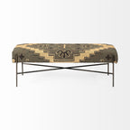 55" Green Brown and Black Upholstered Abstract Cotton Blend Bench