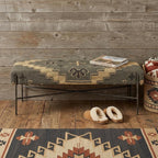 55" Green Brown and Black Upholstered Abstract Cotton Blend Bench