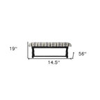 15" Off White and Black Upholstered Faux Leather Bench