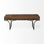 55" Brown and Black Genuine Leather Upholstery Bench