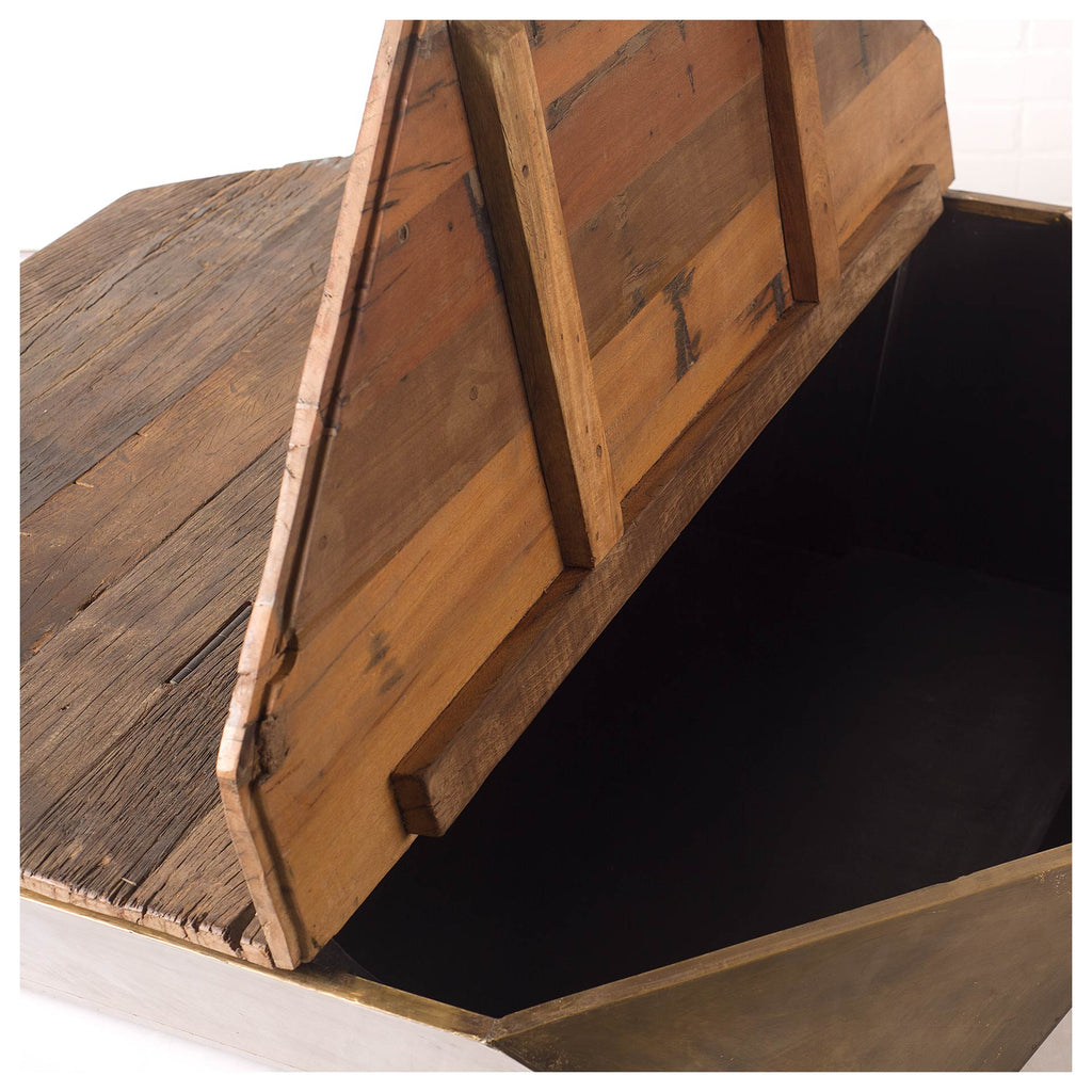 48" Natural Solid Wood Octagon Distressed Lift Top Abstract Coffee Table