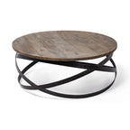 41" Brown and Black Solid Wood and Metal Round Coffee Table