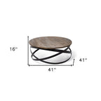 41" Brown and Black Solid Wood and Metal Round Coffee Table