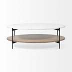 48" Brown and Black Genuine Marble and Metal Oval Coffee Table With Shelf