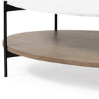48" Brown and Black Genuine Marble and Metal Oval Coffee Table With Shelf