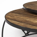 Brown and Black Wood and Metal Round Nested Coffee Tables