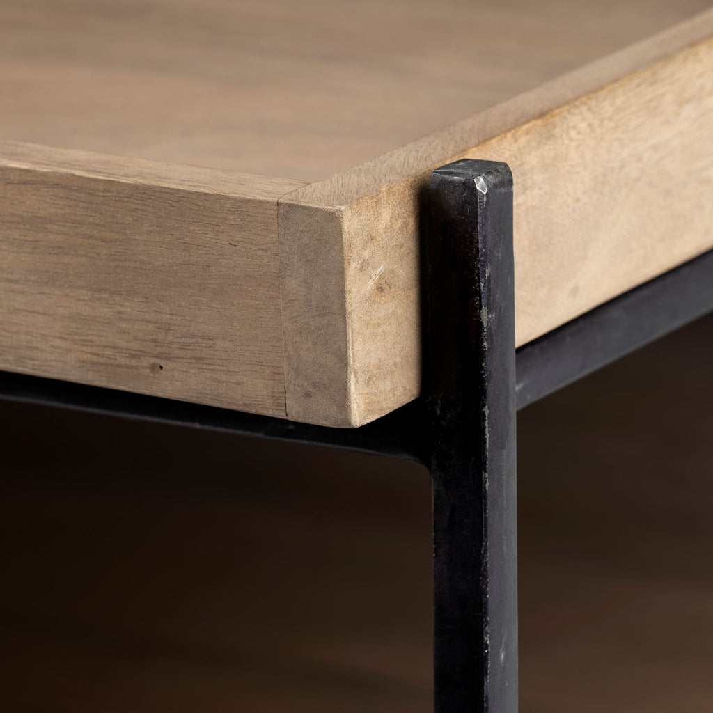 46" Natural And Black Solid Wood And Iron Coffee Table
