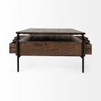 56" Brown and Black Solid Wood and Metal Coffee Table With Three Drawers