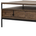 56" Brown and Black Solid Wood and Metal Coffee Table With Three Drawers