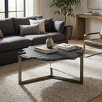 40" Black and Gold Stone and Iron Free Form Distressed Coffee Table