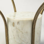 36" Antiqued Gold And White Glass Iron and Marble Round Pedestal Coffee Table