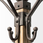 75" Black And Brown Solid Wood And Steel Twelve Hook Freestanding Coat Rack