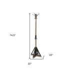 75" Black And Brown Solid Wood And Steel Twelve Hook Freestanding Coat Rack