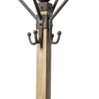 75" Black And Brown Solid Wood And Steel Twelve Hook Freestanding Coat Rack