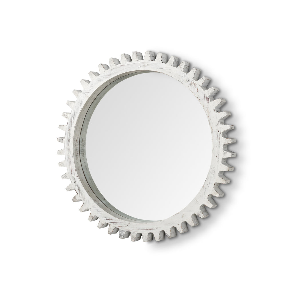 35" White Abstract Wood Framed Accent Mirror