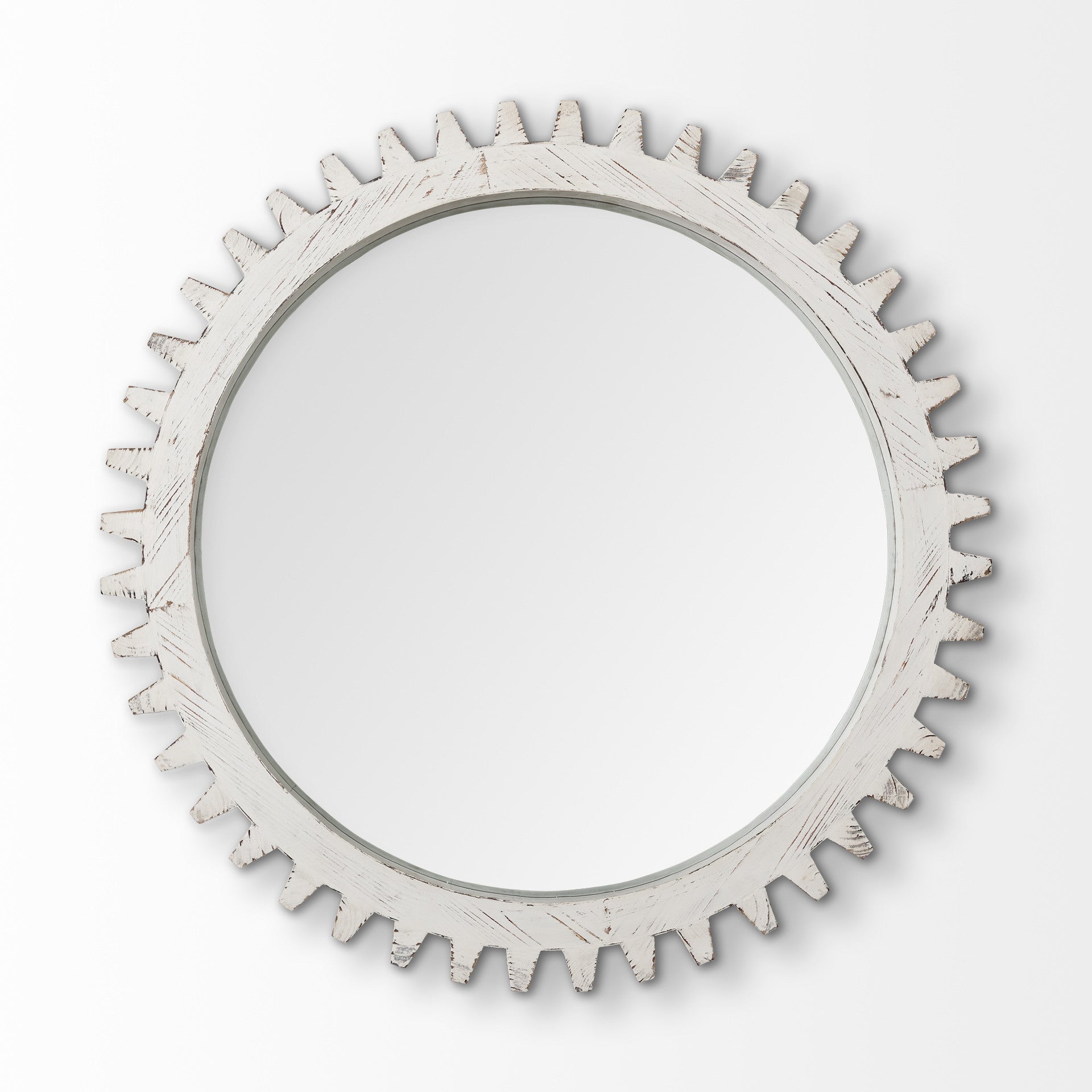 35" White Abstract Wood Framed Accent Mirror