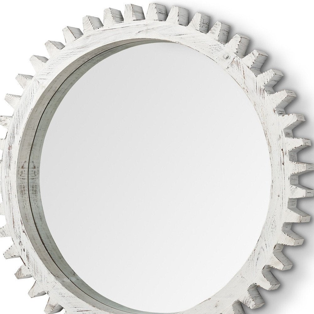 35" White Abstract Wood Framed Accent Mirror