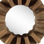 17" Brown Solid Wood Round Geometric Framed Accent Mirror