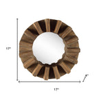 17" Brown Solid Wood Round Geometric Framed Accent Mirror