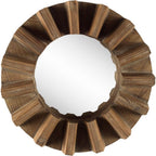 17" Brown Solid Wood Round Geometric Framed Accent Mirror