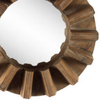 17" Brown Solid Wood Round Geometric Framed Accent Mirror