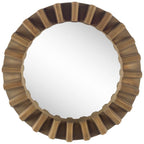 26" Brown Round Wood Framed Accent Mirror