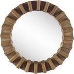 26" Brown Round Wood Framed Accent Mirror