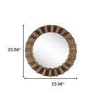 26" Brown Round Wood Framed Accent Mirror