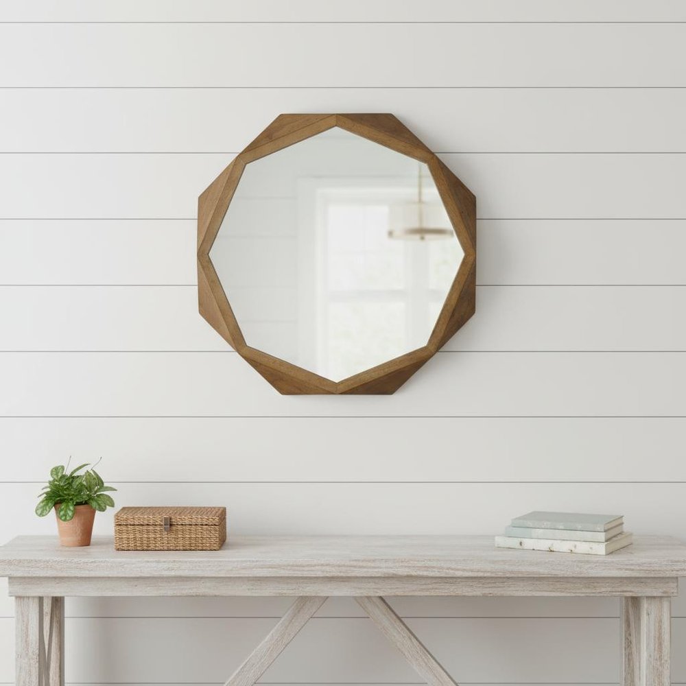 32" Octagon Black Wood Frame Wall Mirror