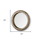 35" Brown Abstract Wood Framed Accent Mirror