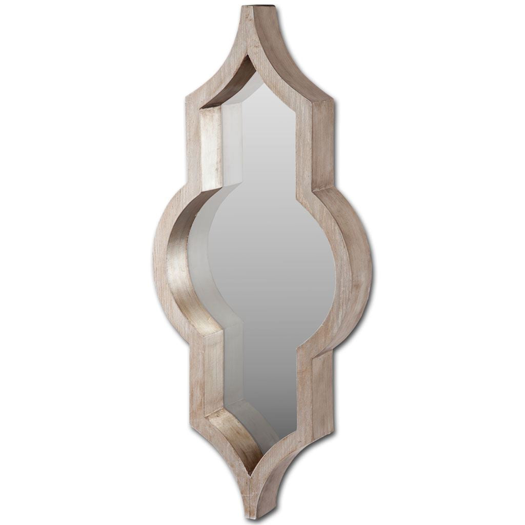 34" Champagne Solid Wood Abstract Framed Accent Mirror