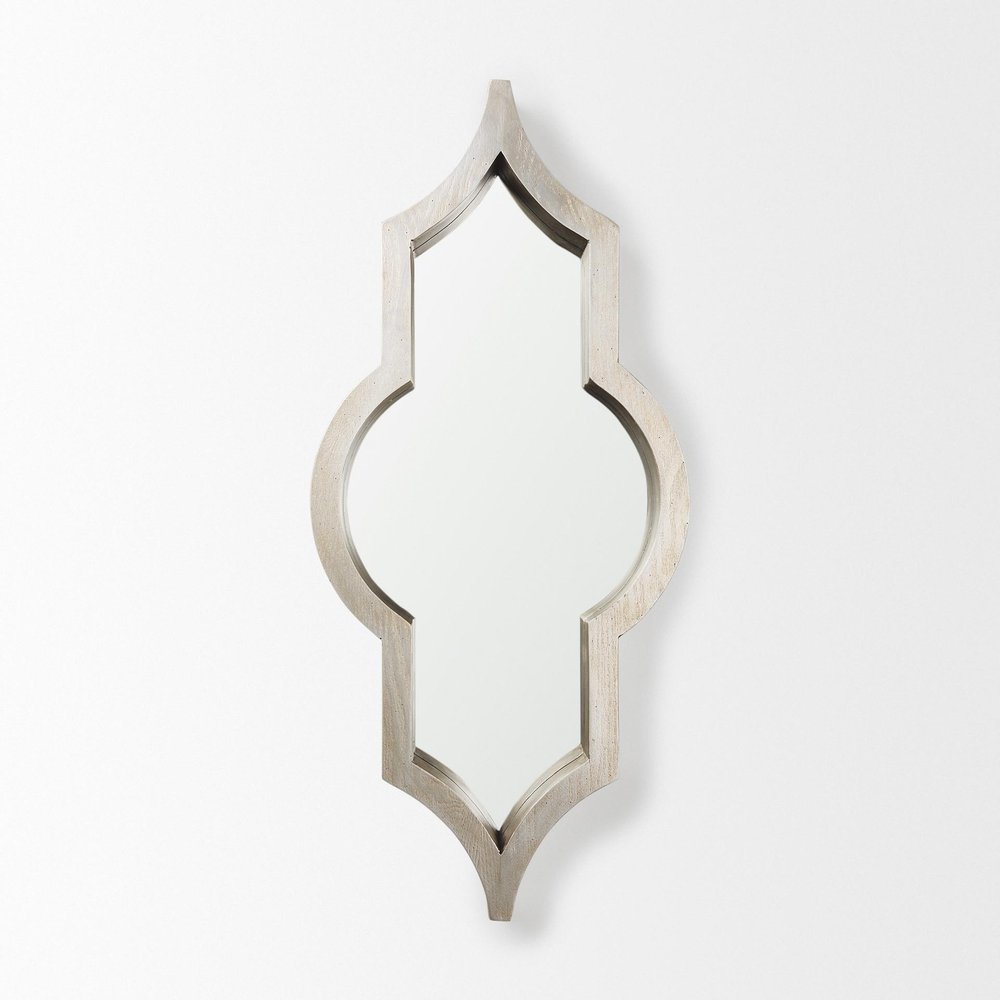 34" Champagne Solid Wood Abstract Framed Accent Mirror