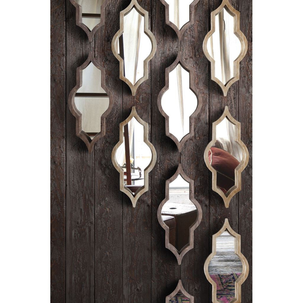 34" Champagne Solid Wood Abstract Framed Accent Mirror