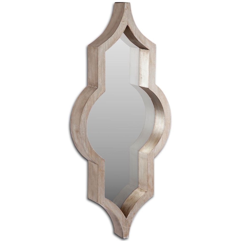 34" Champagne Solid Wood Abstract Framed Accent Mirror