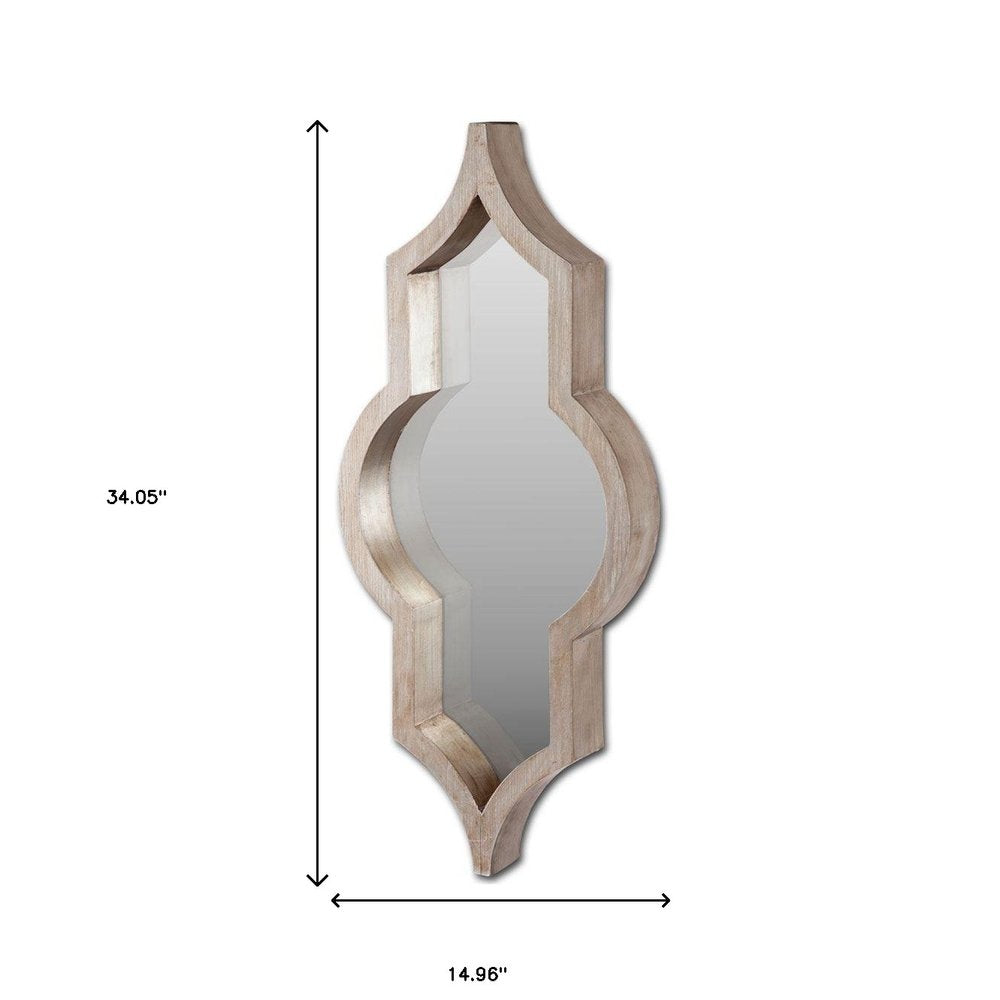 34" Champagne Solid Wood Abstract Framed Accent Mirror