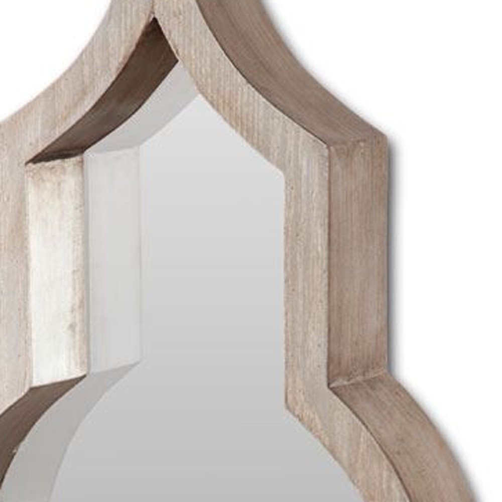 34" Champagne Solid Wood Abstract Framed Accent Mirror