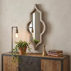 34" Champagne Solid Wood Abstract Framed Accent Mirror