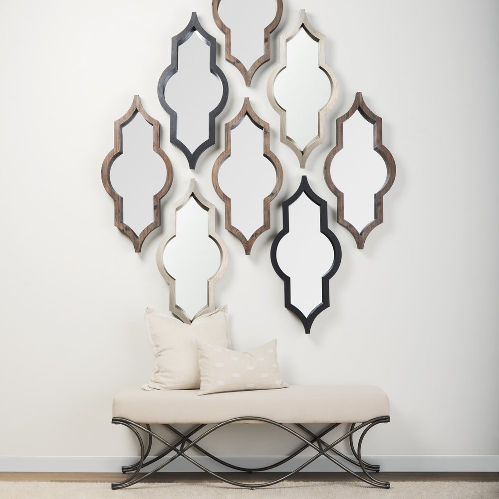 34" Champagne Solid Wood Abstract Framed Accent Mirror