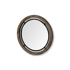 19" Black And Brown Metal And Solid Wood Round Geometric Framed Accent Mirror