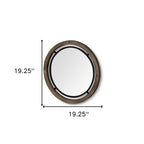 19" Black And Brown Metal And Solid Wood Round Geometric Framed Accent Mirror