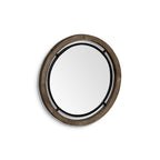 19" Black And Brown Metal And Solid Wood Round Geometric Framed Accent Mirror