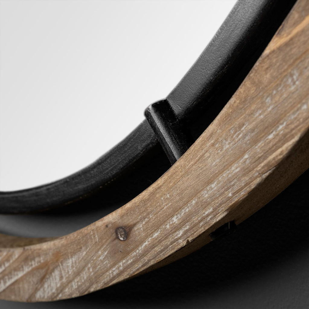 28" Brown Round Wood Framed Accent Mirror