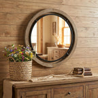 28" Brown Round Wood Framed Accent Mirror