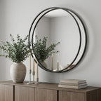 47" Round Black Metal Frame Wall Mirror